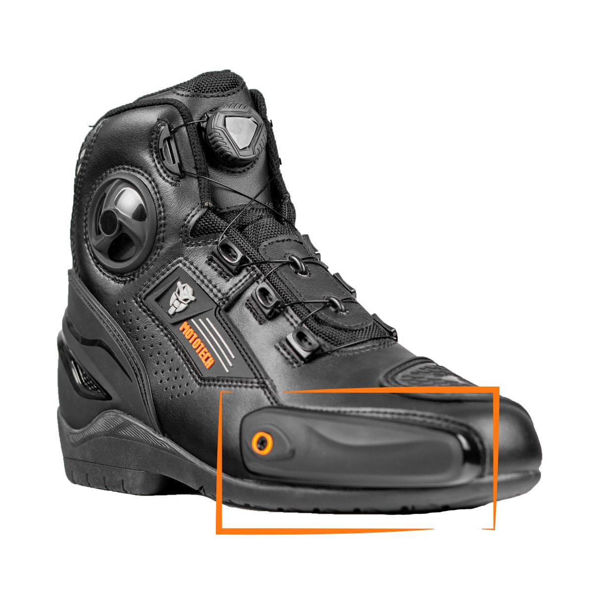 MotoTech Asphalt v3 riding boot with highlighted replacement slider area. Durable and protective design for enhanced motorcycling performance.