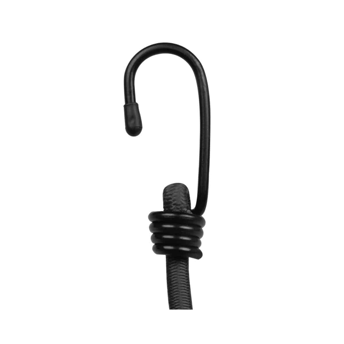 Bungee cord tie down 2 feet with black hook for securing gear on motorcycles and bicycles.