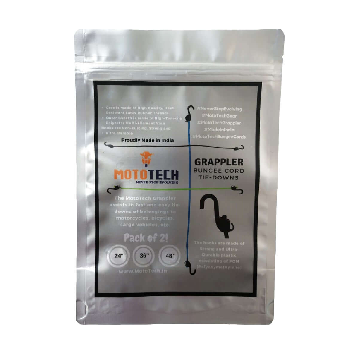 Grappler Bungee Tie-Down - 24 inches - Black - 8mm - Pack of 2